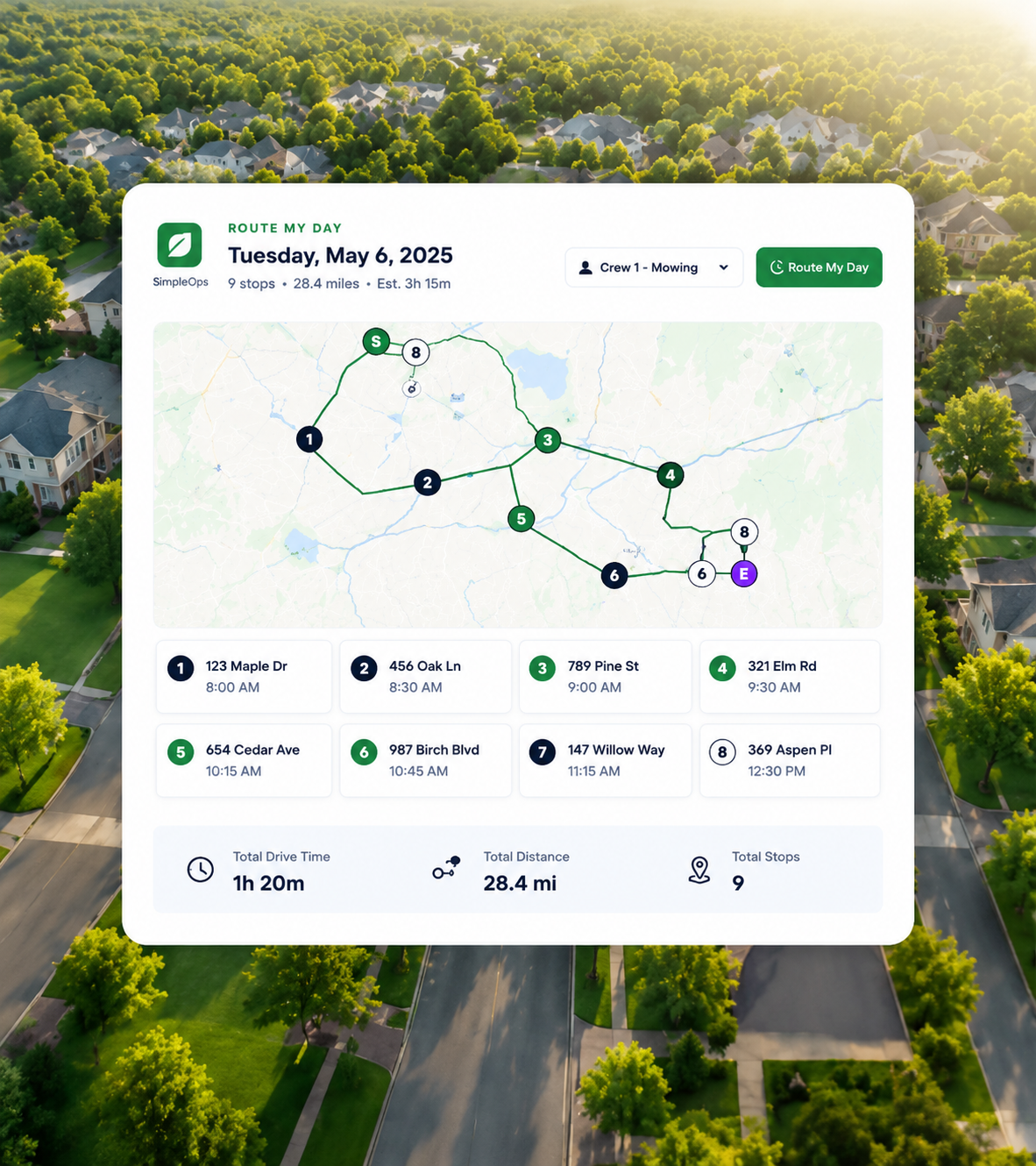 SimpleOps Route My Day route optimization and crew scheduling