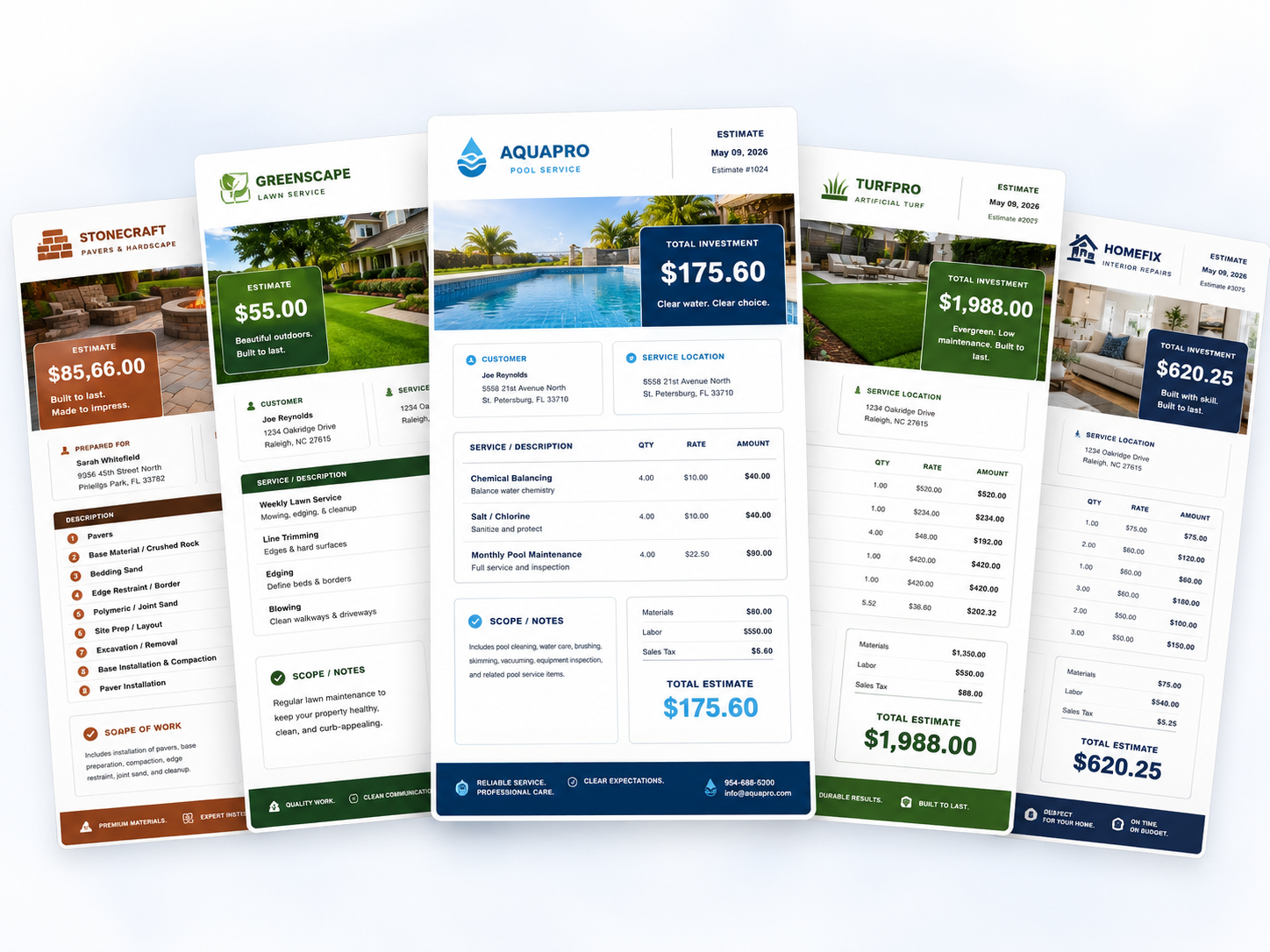 SimpleOps professional estimate templates