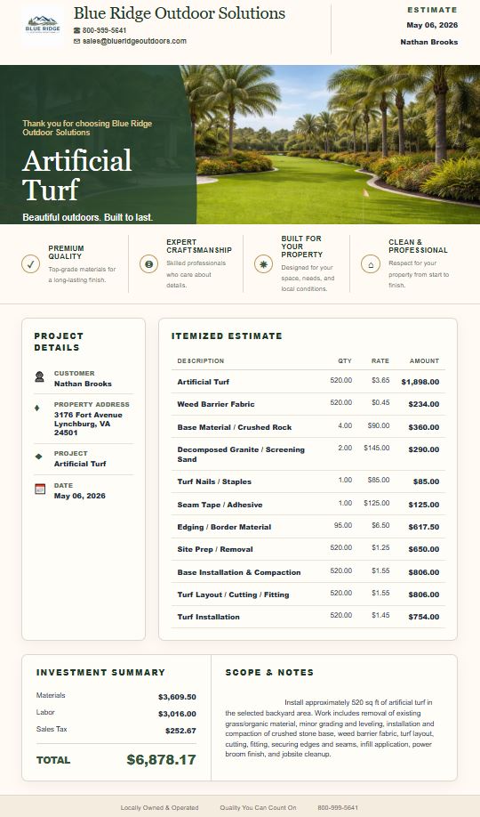 Artificial turf estimate template