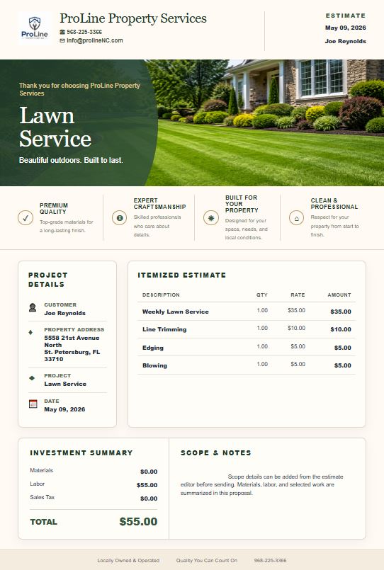 Lawn service estimate template