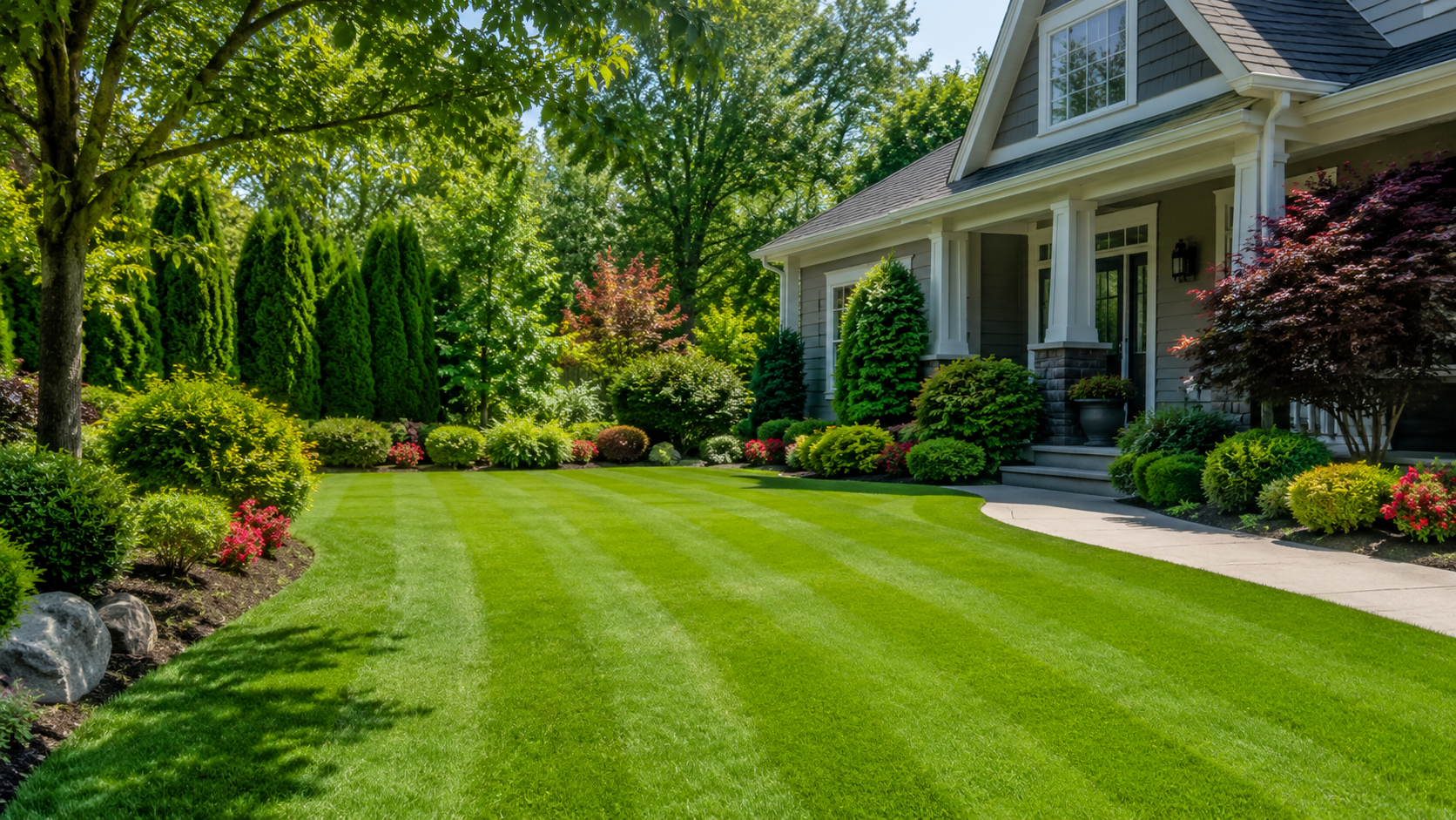 Beautiful manicured lawn and landscaping