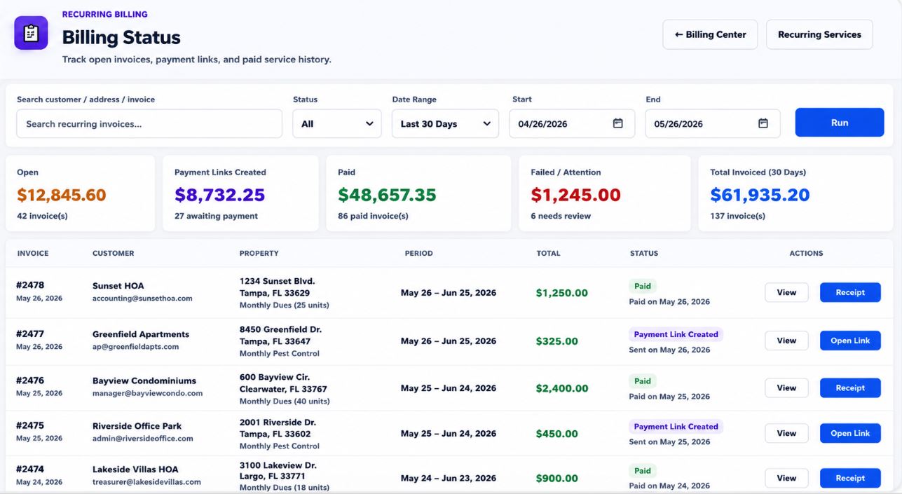 Cleaning billing and payment tracking