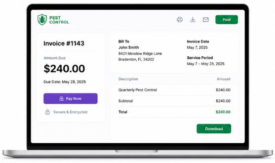 Pest control customer invoice and payment portal