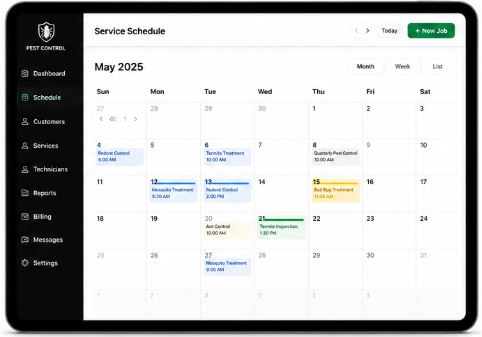 Pest control scheduling dashboard