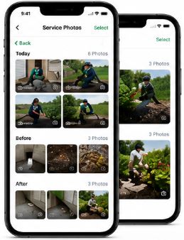 Pest control service photos grouped by visit