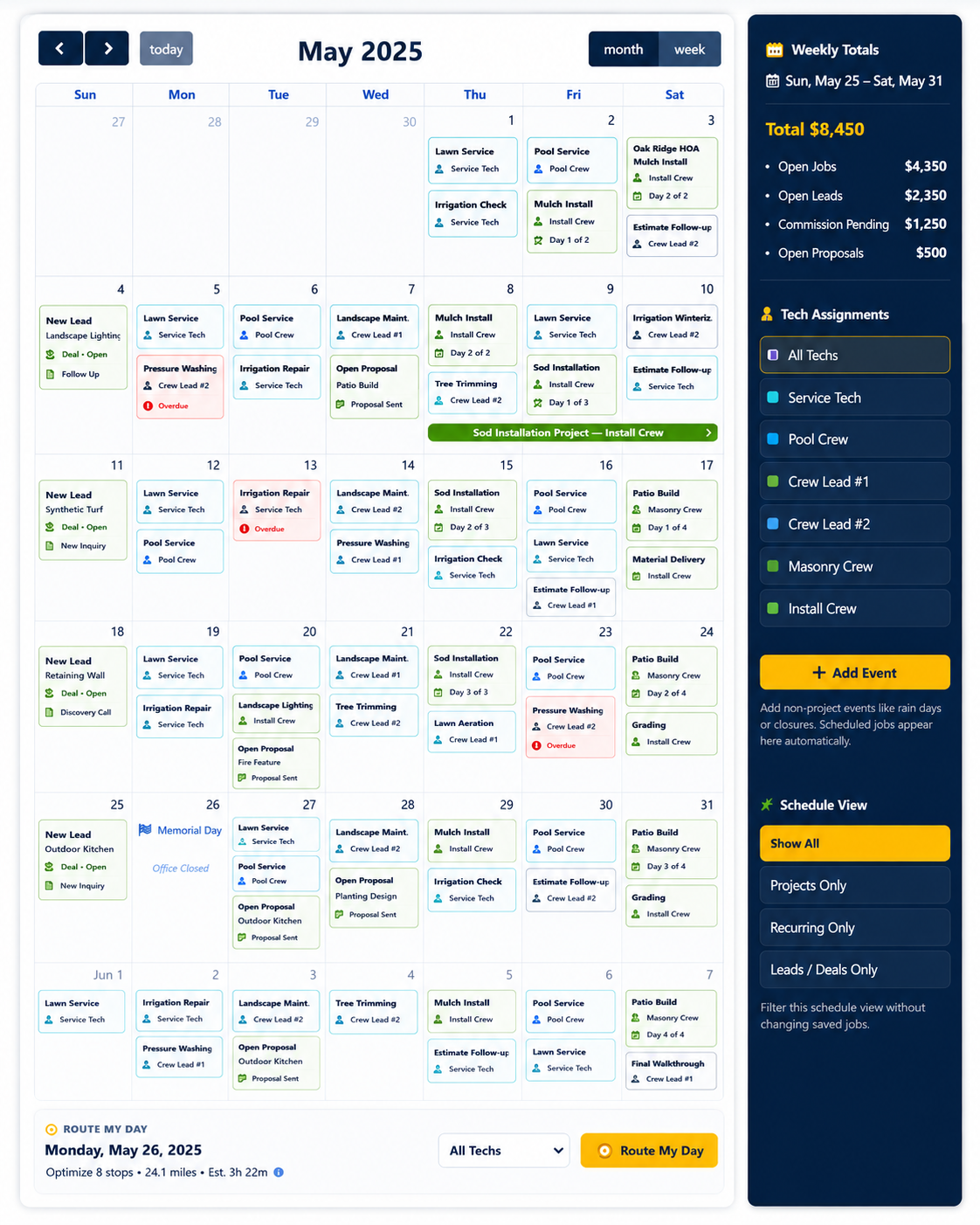 SimpleOps project scheduling calendar